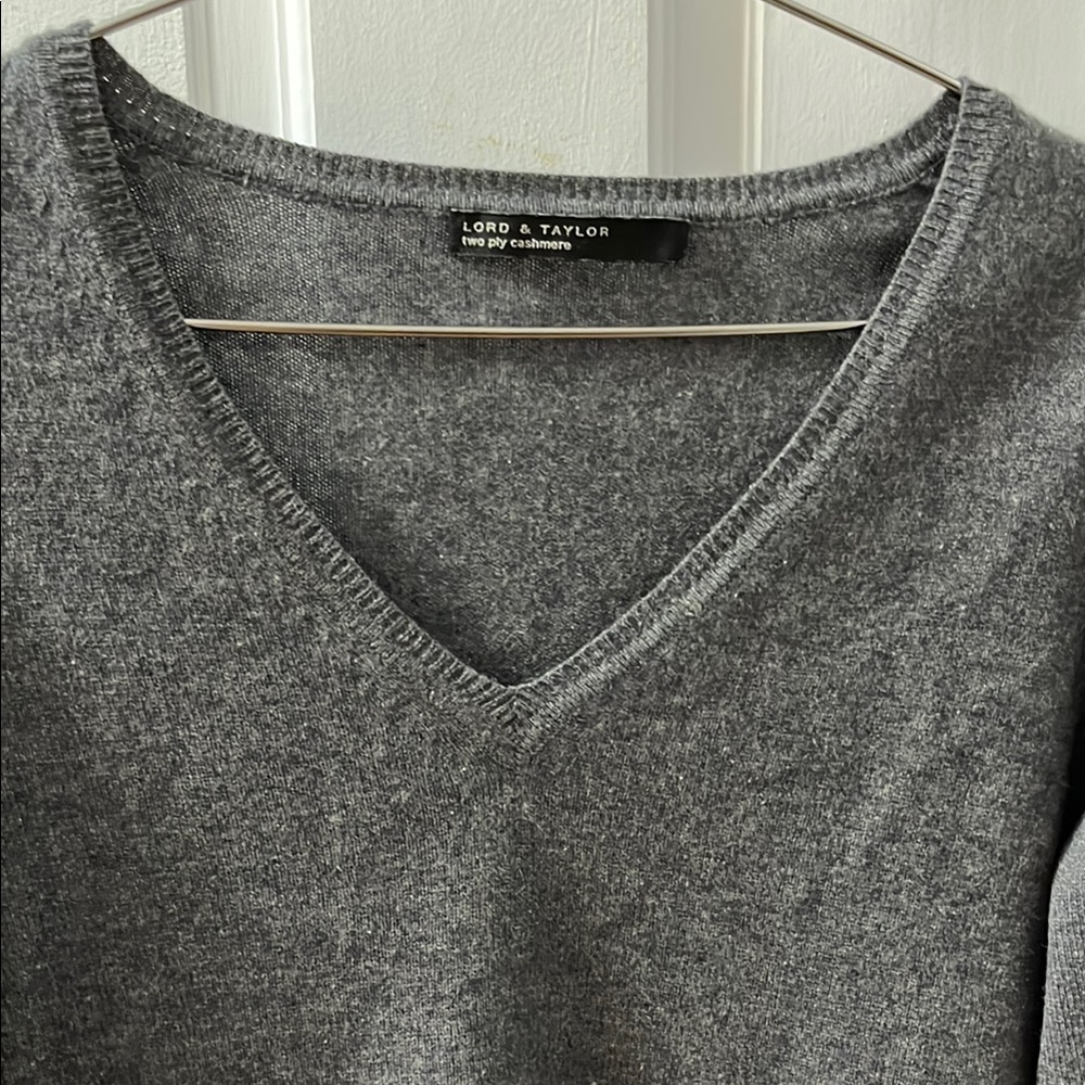 Lord & Taylor Gray V-Neck Sweater